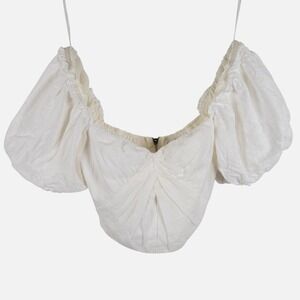 Hello Molly White Puff Sleeve Crop Top Blouse US 4 Party Peasant Cottagecore
